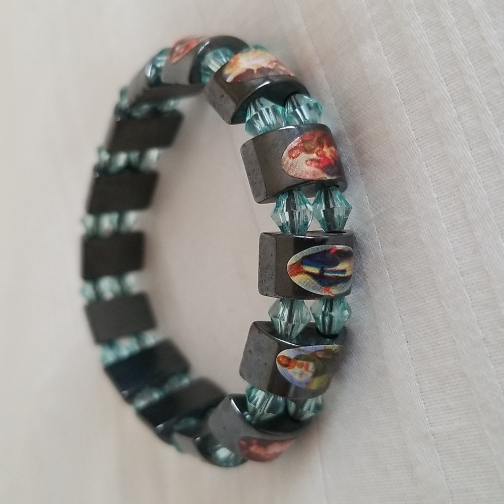 New Hematite Mary Jesus Religious Stretch Bracelet